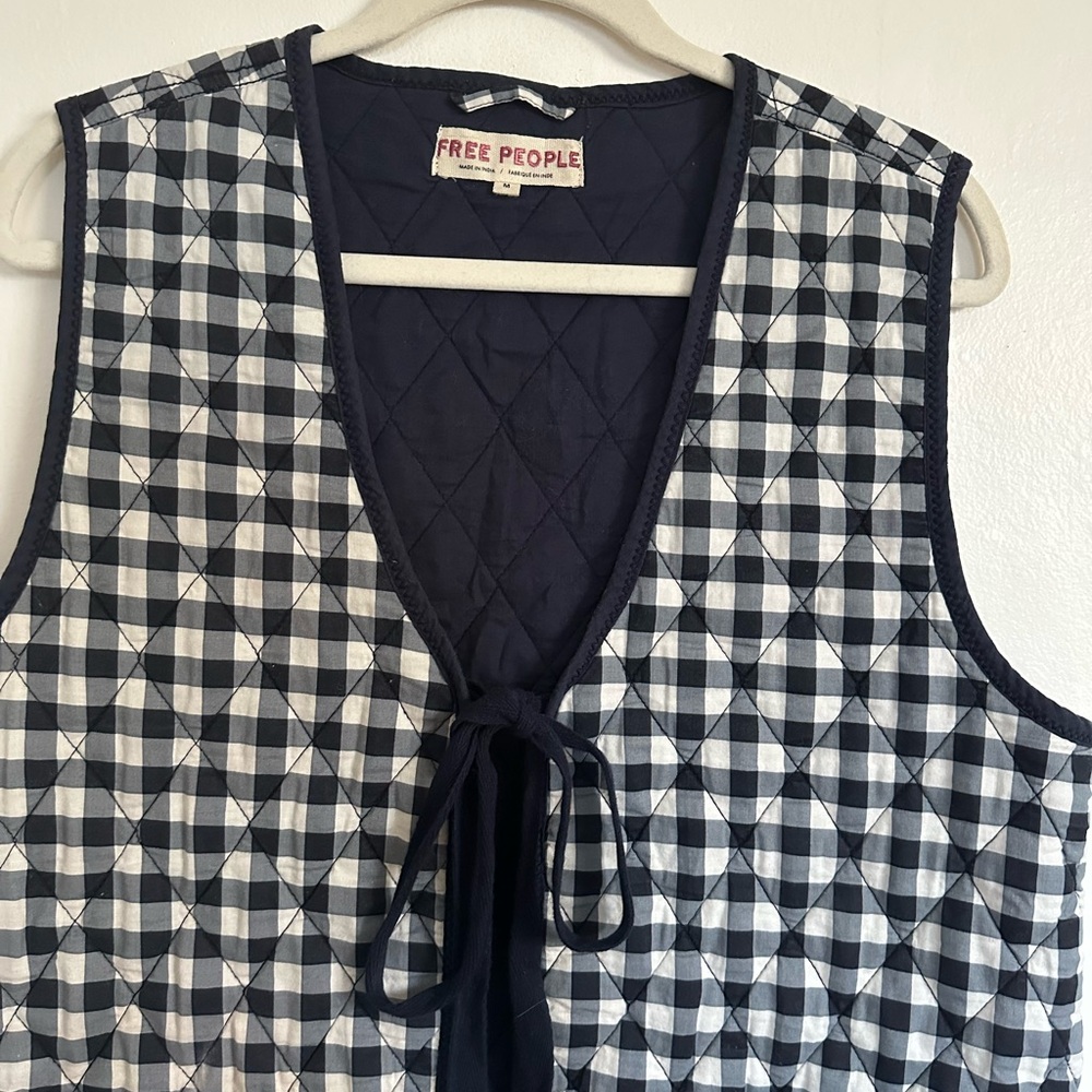 Free People Navy & White Gingham Quilted Tie-Front Tunic